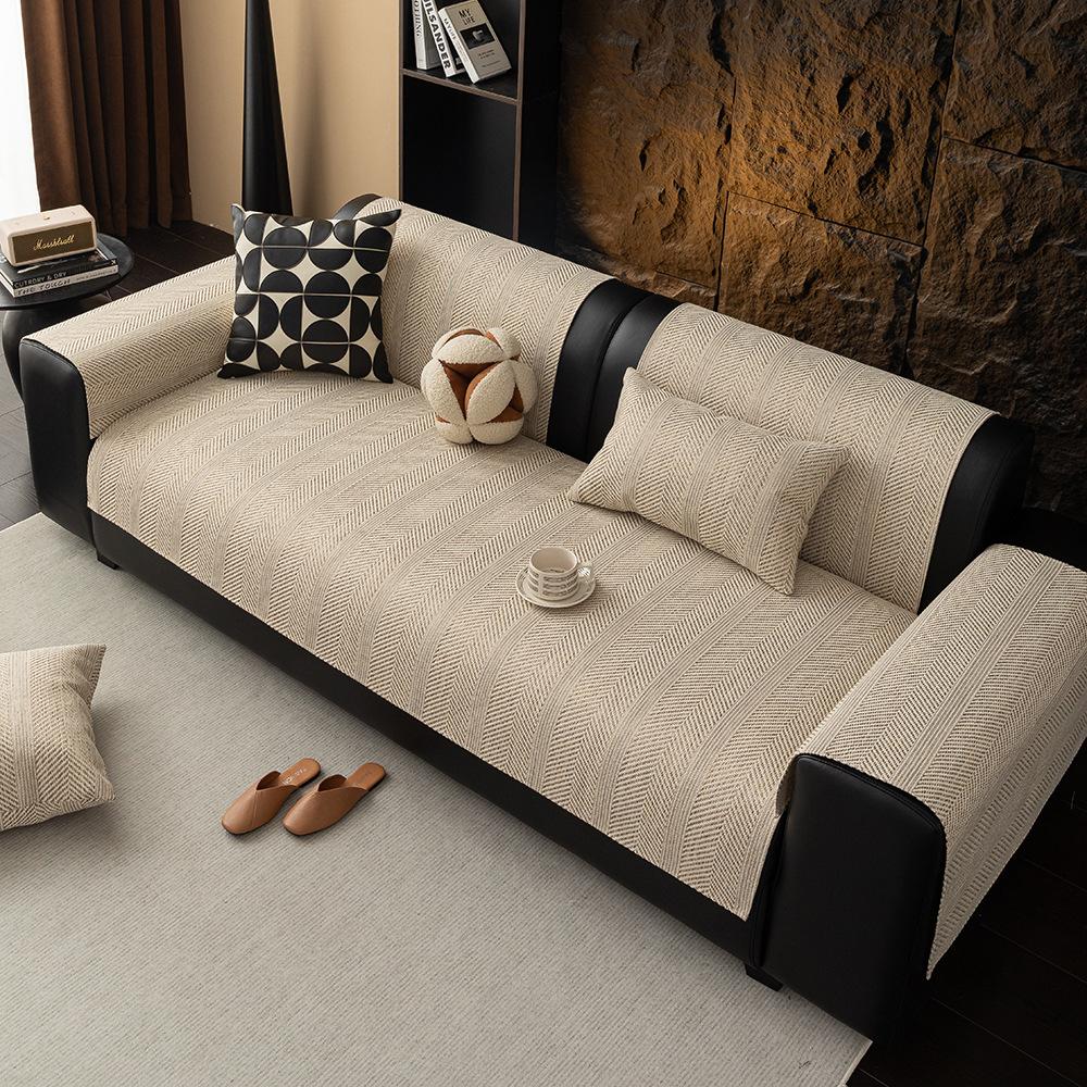 Japanese Imitation Cotton And Linen Sofa Cushion, Universal In All Seasons, Linen, Simple Sofa Seat Cushion, Fixed Non-Slip Cover, Cover Cloth Towel