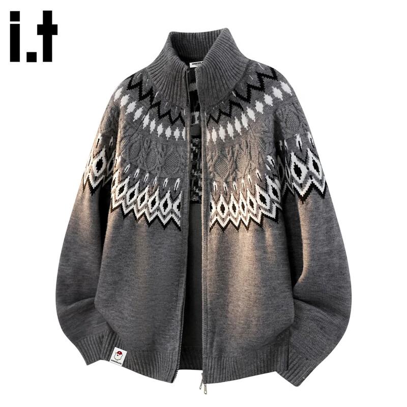 :CHOCOOLATEit Men's American-Style Jacquard Knit Cardigan