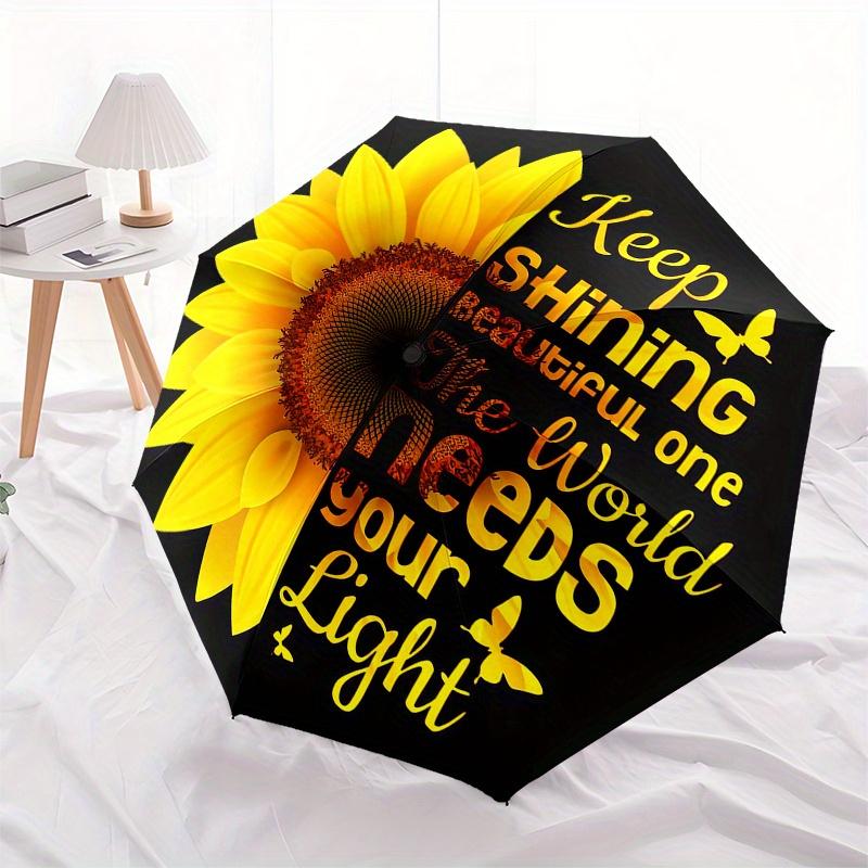 Sunflower Motivational Quotes Sticker Decal Laptop Water Bottle Car Window Wall Decoration Umbrella, Cute Umbrella with Cute Design, Portable 3-Fold C