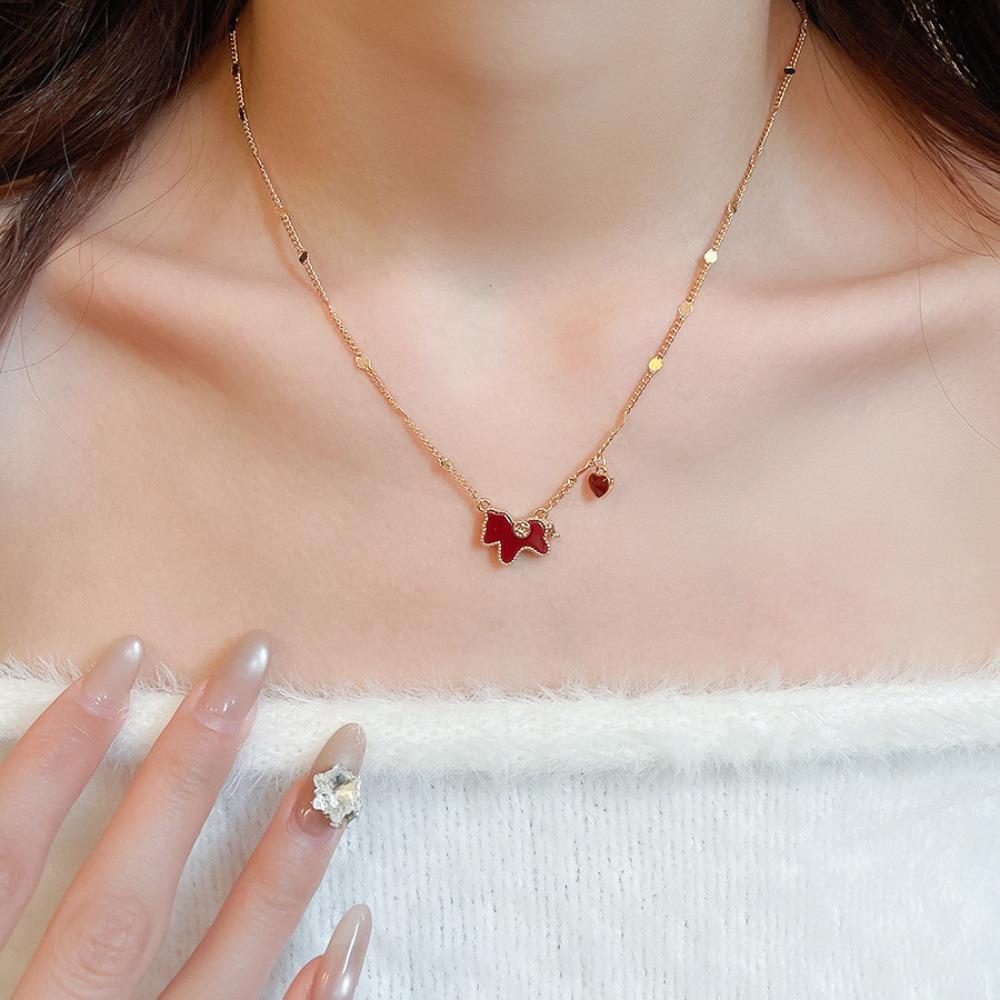 Cute Horse Pendant Necklace Zodiac New Year Collarbone Chain Red Pony Necklace New Year Gift