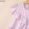 ZANZEA Women Casual Round Neck Short Sleeve Loose Ruffles Blouse