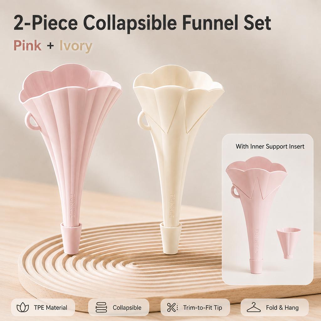 2PCS Foldable Kitchen Funnel with Support Stand TPE Mini Wide Mouth Funnel for Liquid Oil Powder Filling Bottles Home Storage