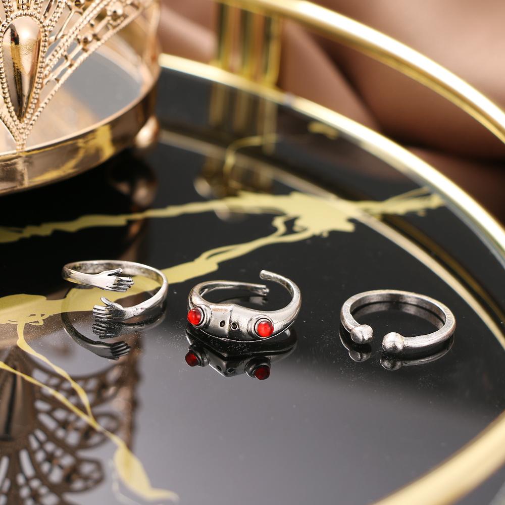 2024 Retro Tier Frosch Ring Dreiteiliger Kaltwind Persönlichkeit Ring Punk Stil Ring Mode Neutral Trend
