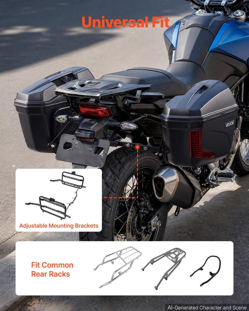 Motorcycle Side Case 46L (23L*2) Universal ABS Motorcycle Saddle Case, Waterproof Detachable Left & Right Motorbike Side Boxs with Security Lock for