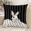1pc Easter Bunny Black and White Striped Pillowcase, Soft and Comfortable Polyester Short Plush Fabric, Single-Sided Print, Pillow Insert Not Included