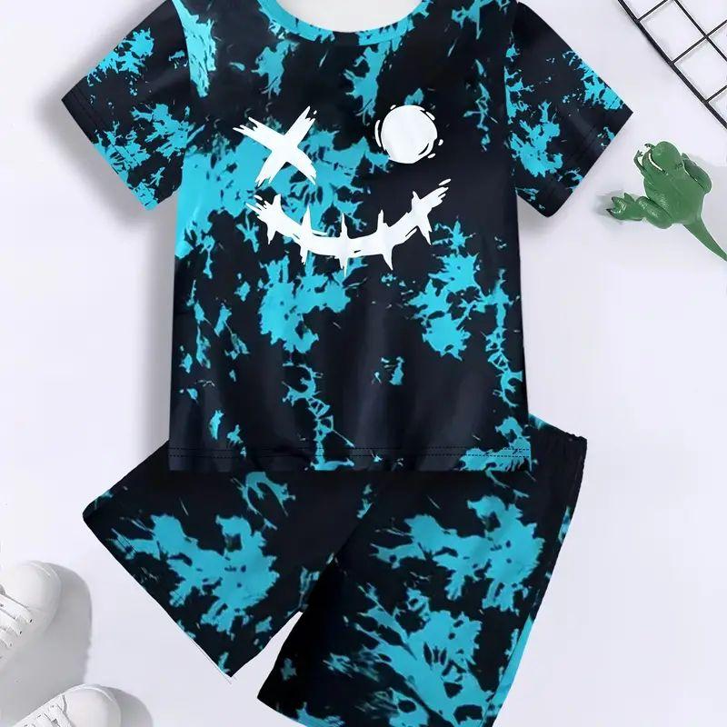 2024 Summer 4-14 Years Children's Cool Boys Cute Girls 3D Multicolor Grimace Print Short Sleeve T-shirt And Shorts Sets