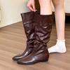 Women's Slouchy Knee High Boots Riding Combat Boots Chunky Block Heel Fall Winter Non-Slip Wide Calf Pull On Low Heels Walking Booties Shoes for Women