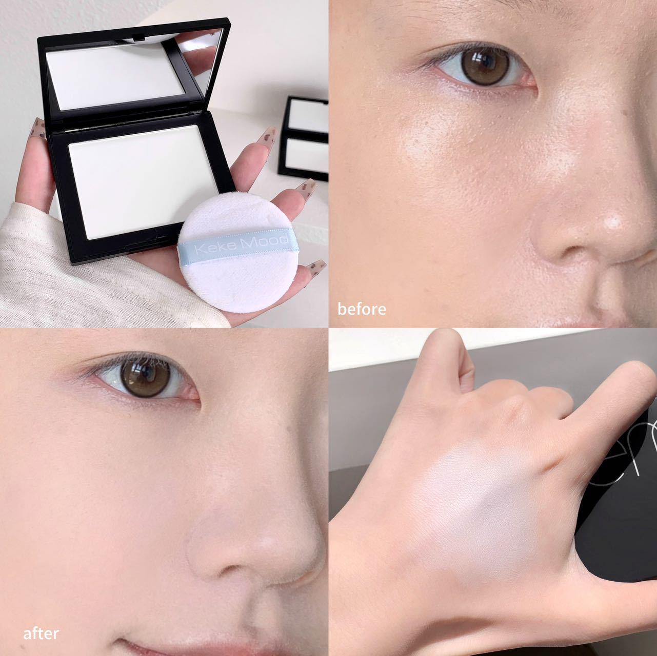 Kekemood Skin-Friendly Waterproof Setting Powder Cake - Long-Lasting, Oil Control for Dry/Oily Skin, White, Easy-Wear Formula 8g