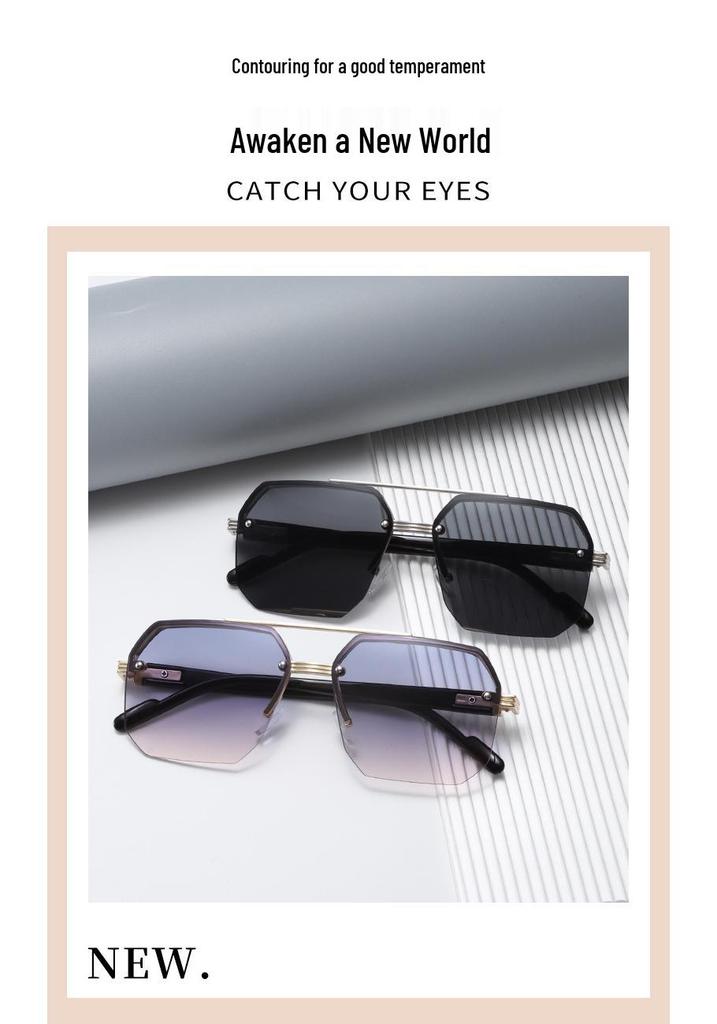 Trendy European and American Style Unisex Large Frame Double Bridge Half Frame Sunglasses