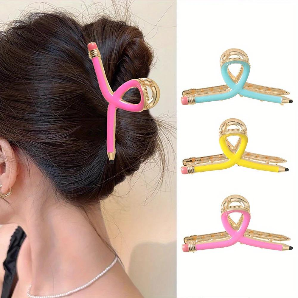 Cute Large Acrylic Pencil Design Hair Claw Clips for Women Girls Accessories Cartoon solid color Ponytail Hairgrip New 2024