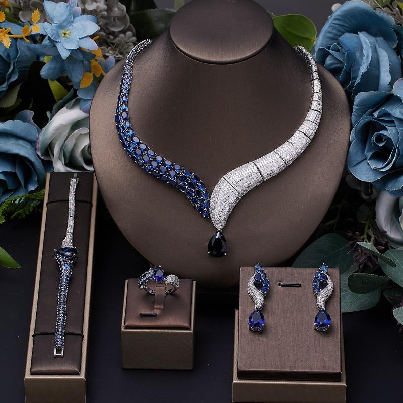 Four-piece Necklace, Earrings, Rings, Bracelets, Zircon Jewelry Set, Bridal Accessories