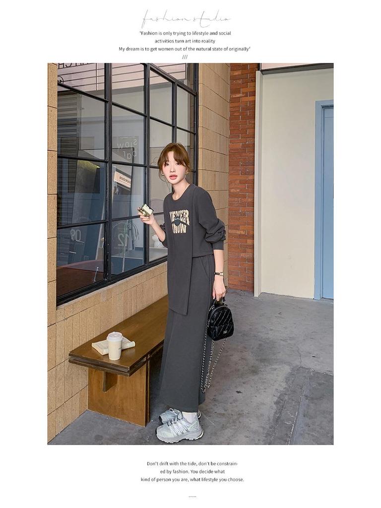 Women's 2025 Spring Fashion: Casual Letter Print T-Shirt & High Waist Skirt Two-Piece Set