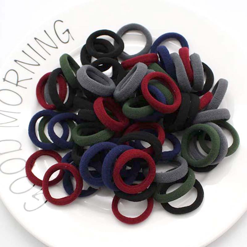 50 Stück/Los Schwarz Bunt Scrunchies Kaffee Rosa Gummiband Seil Stirnband Haargummis 3CM Weiß Elastische Haargummis Für Mädchen