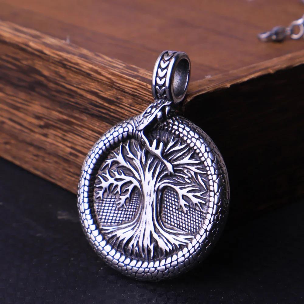Скандинавский Викинговский Древо Жизни Кулон Ожерелье Нержавеющая Сталь Винтажное Викинговское Иггдрасиль Оuroboros Ожерелье Мужское Скандинавские Украшения