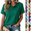 Women's Short Sleeve Shirt Breathable Casual Color Reinforced Collar Top for Outdoor Daily Wear