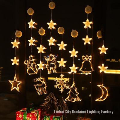 LED Christmas Window String Lights - Santa, Snowman, Star Suction Cup Decorations