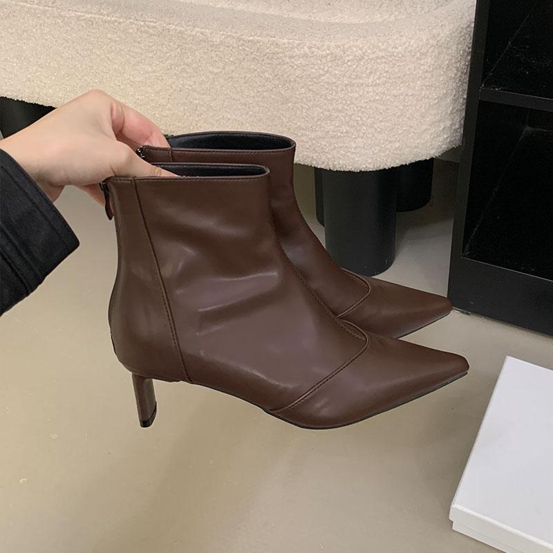 Fashion Fashion Stretch Women Ankle Boots Shoes Zippers Footwear Pointed Toe Ladies ShorBoots With Square Heels Shoes Female Pumps