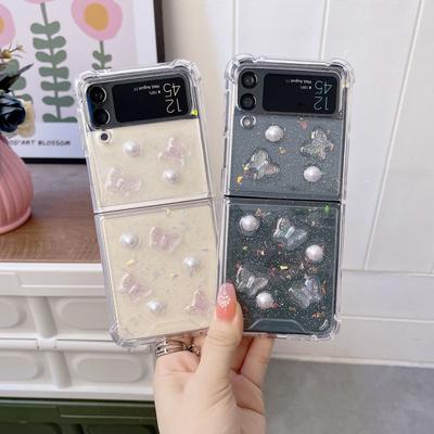 Do Samsung Z Flip 4 etui motyl perłowy przezroczysty składany futerał na telefon do Samsung Z Flip 3 Z Flip4 odporna na wstrząsy twarda tylna pokrywa