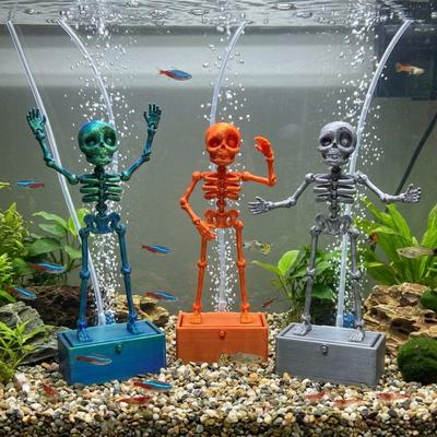 Glow In Dark Fish Tank Dance Skull Bubbler Water Wiggling Skeleton Decor  Haunted House Props