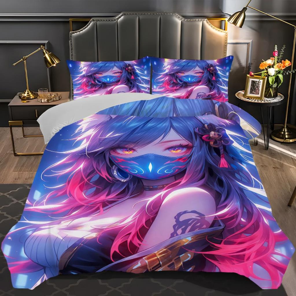 Comforter 2/3 Piece Set Set With 2D Fox Ear Girl Anime Print Pattern Set Includes And