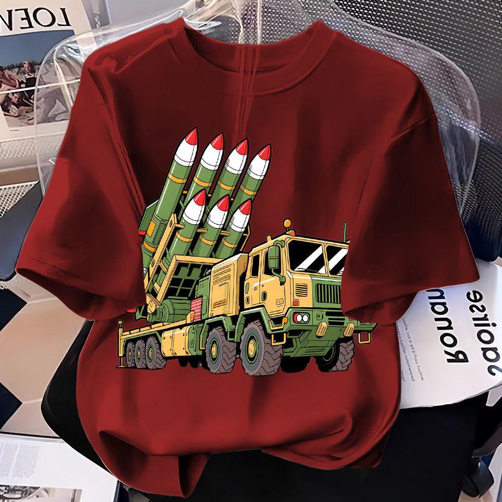 

Boy s Loose Anti-aircraft Missile Launch Vehicle Jacket for Summer Children s Casual Short-sleeved Pure Cotton T-shirt 160