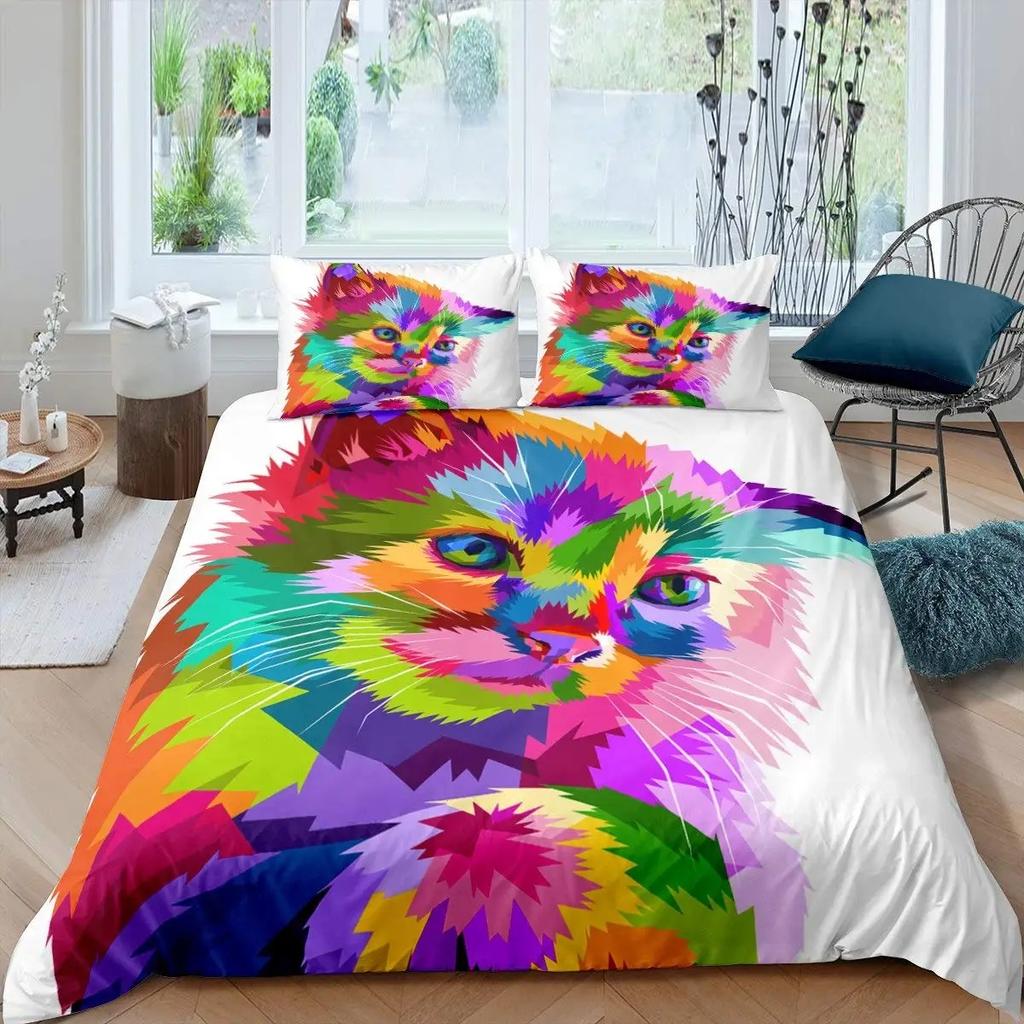 2026 Katzen Bettwäsche Set Haustier Katzen Muster Einzelbett Bettwäsche Set Niedliches Kätzchen Für Polyester Geheimnisvolle Schwarze Katze Kingsize Bettbezug