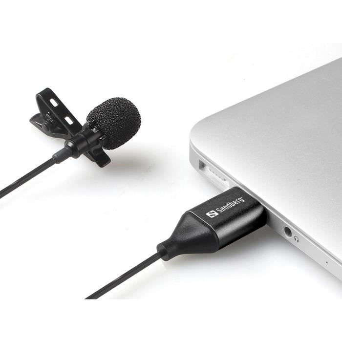 Microphone Lavalier - SANDBERG - STREAMER USB CLIP - USB Type-C - Noir - 45 g