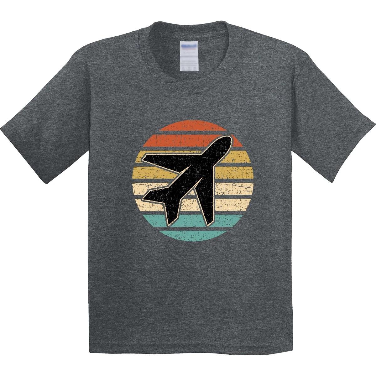 Inktastic Airplane Pilot Vintage Sunset Youth T-Shirt Plane Travel Vacation Trip 150