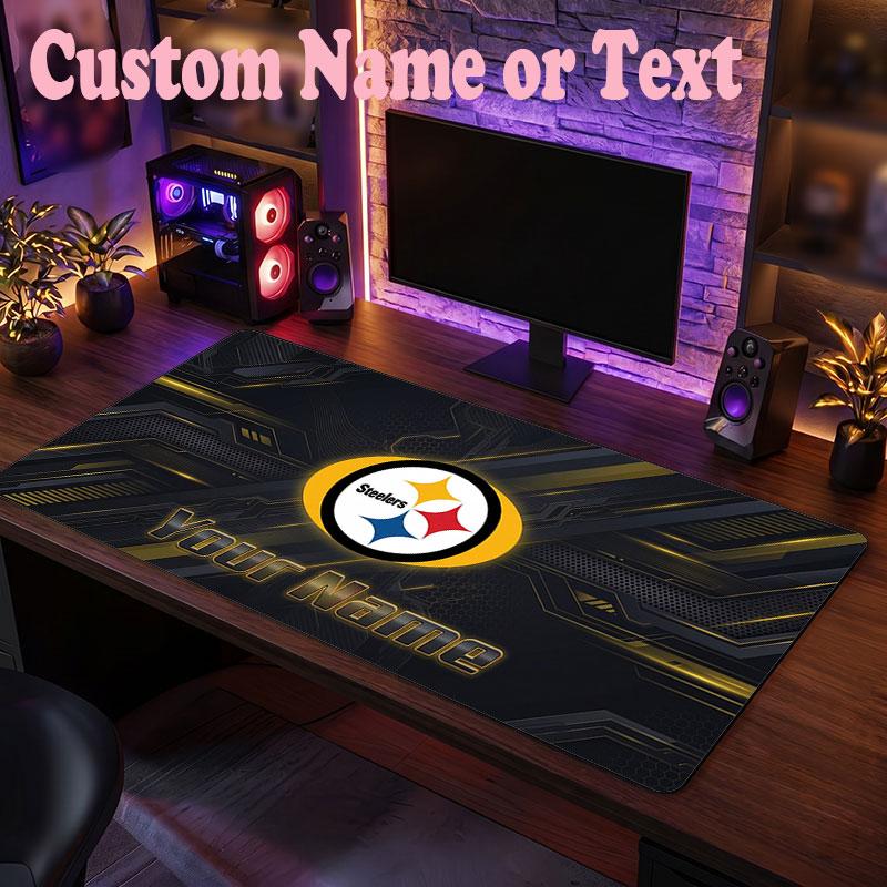 Pittsburgh Steelers Customized Name Text Mouse Pad, Large Desk Mouse Mat Personalized Home Office Present