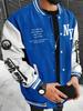 Men's Alphabet Print Baseball Collar Bomber Jacket Loose Casual Sports Long-sleeved Varsity Jacket Suitable for Autumn and Winter