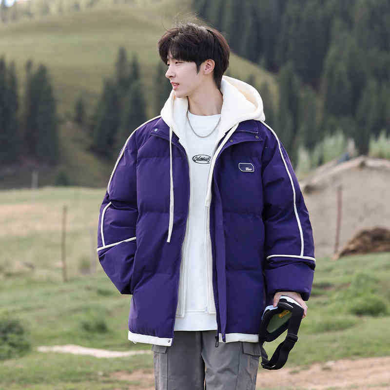 American cotton-padded men's winter 2025 new thickened warm bread cotton-padded jacket down cotton-padded jacket fake two-piece coat