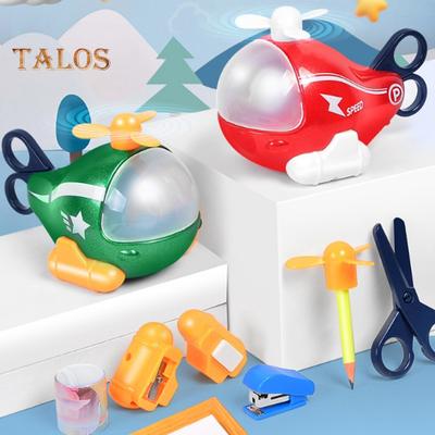 Jucărie cu elicopter de desene animate cu riglă creion Foarfece Ascuțitor Radieră Capsator 6-în-1 Papetarie pentru copii Decorare avion Elevi Rechizite școlare Băieți