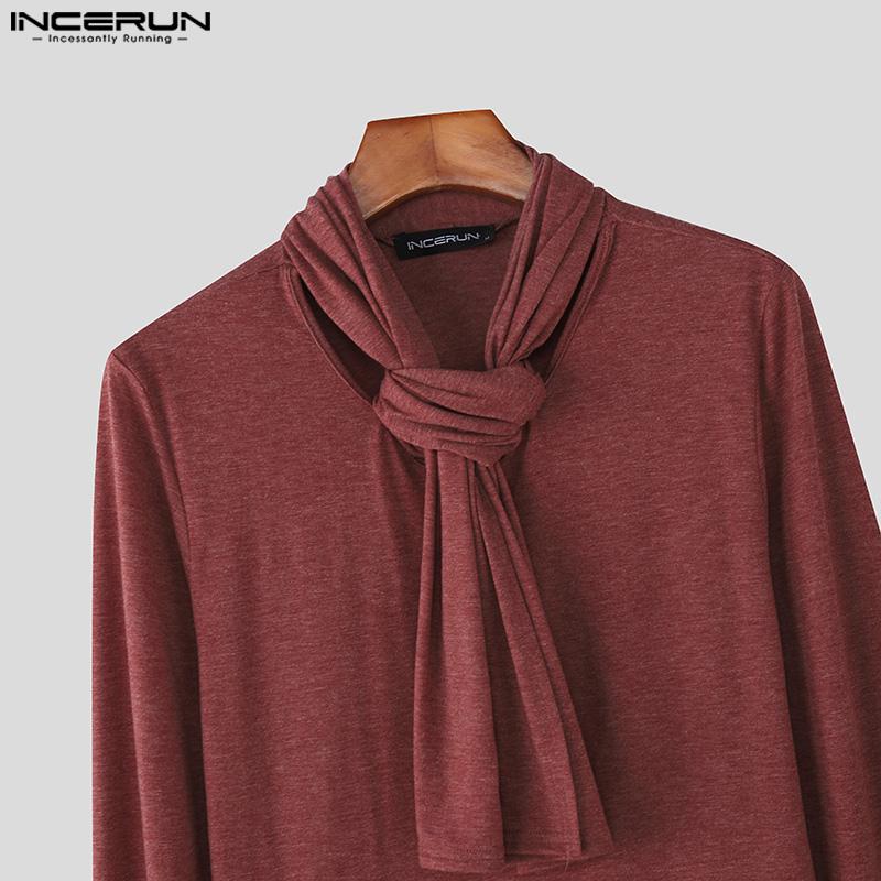 INCERUN Autumn Winter Men Tie Up Long Sleeve Solid Casual Fitted T-shirts Tops