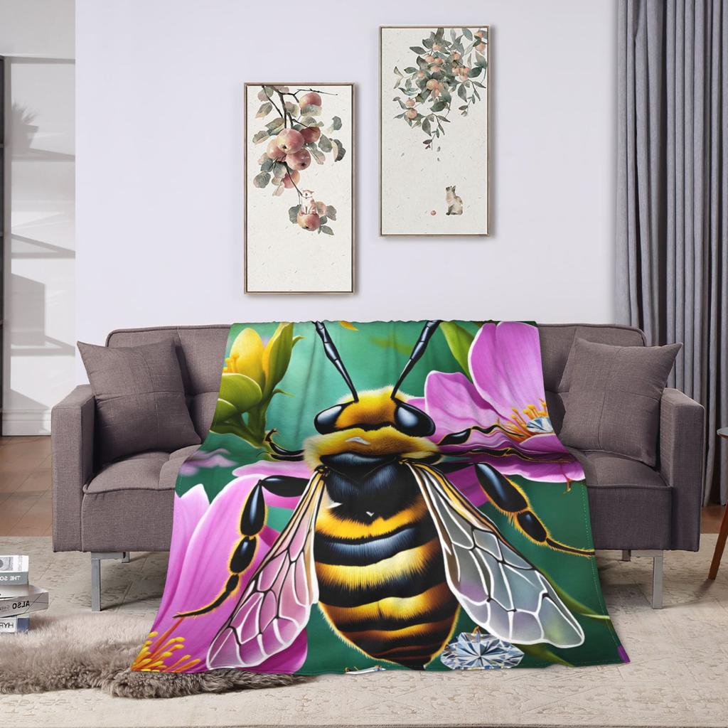 Bee and Flowers Blanket Girls Flannel Throw Blanket For Bedroom Soft Design Quality Bedspread Gift