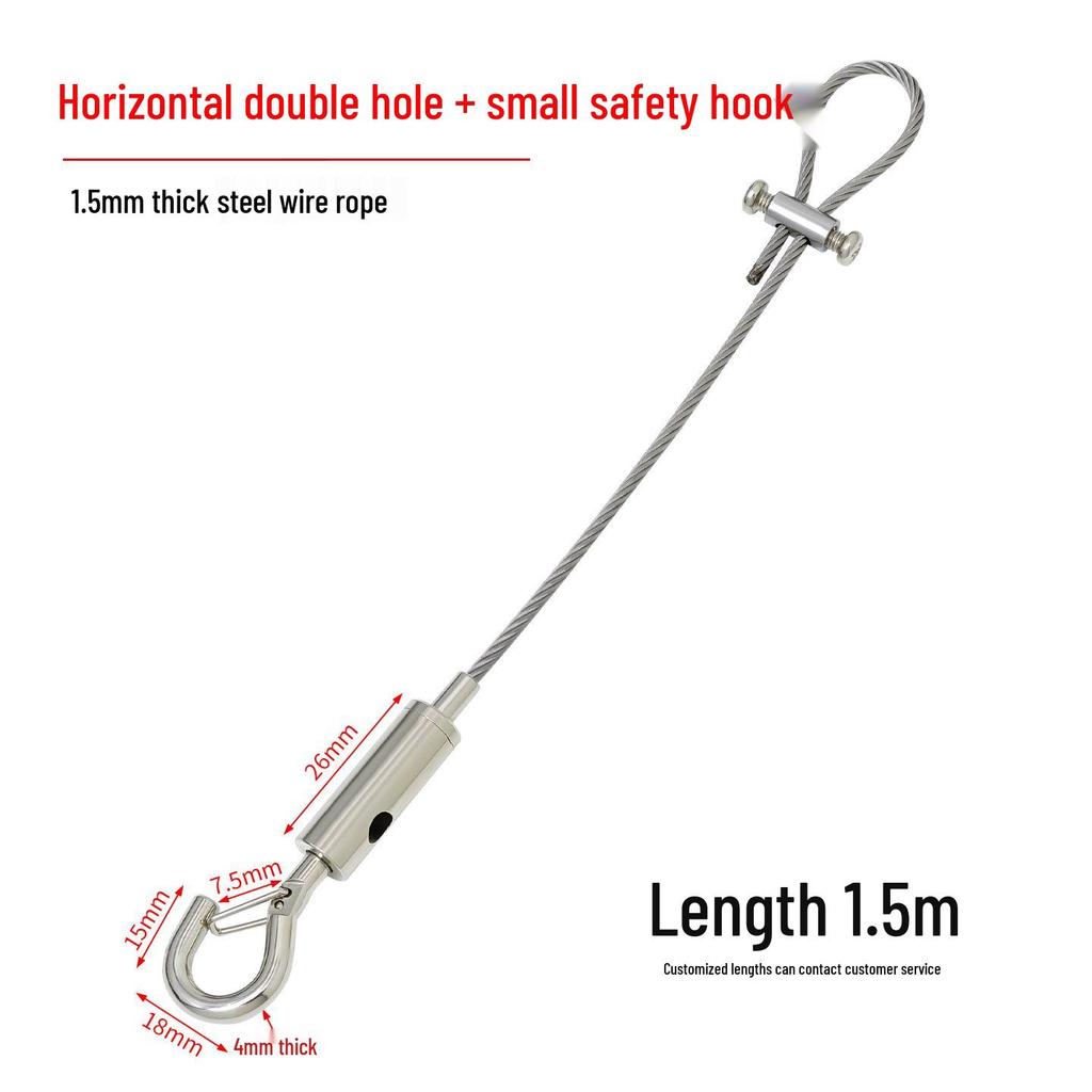 Adjustable 304 Stainless Steel Wire Rope with Double-Head Safety Hook and Spring Clip