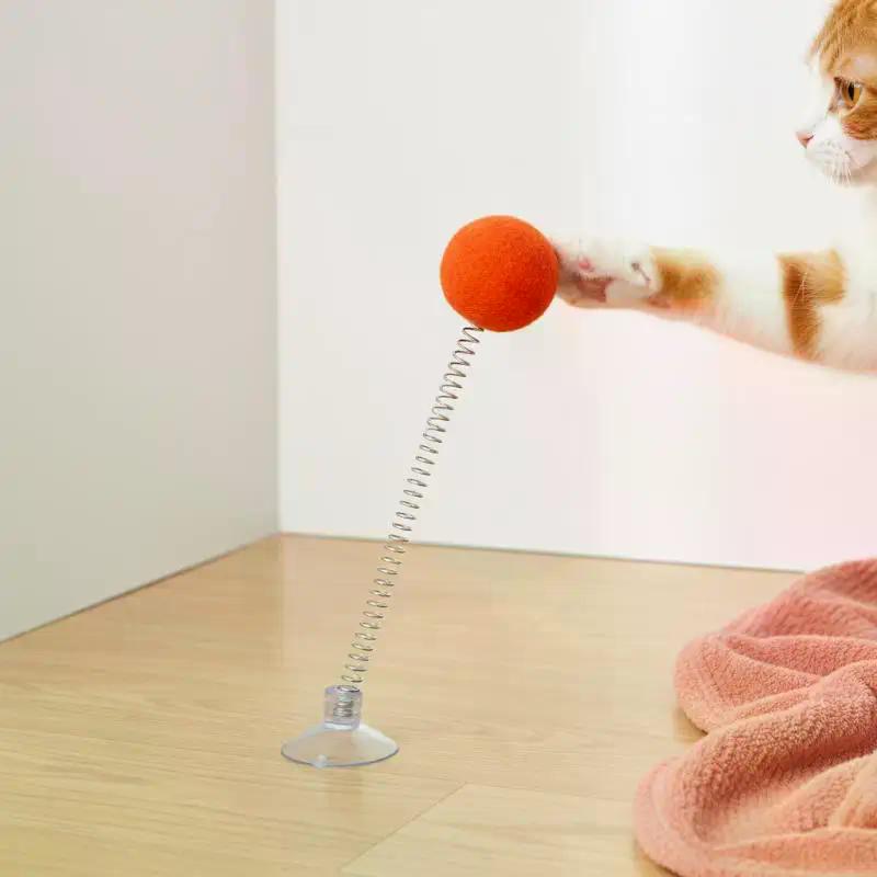 Cat Fur Ball Spring Toy Teasing Cats Relieve Boredom Pet Interactive Toy Fun-colored Cat Teaser Stick