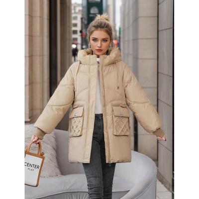 Women's Mid-Length Red Down Cotton Winter Jacket 2023 - Korean Style Loose Bread Coat
