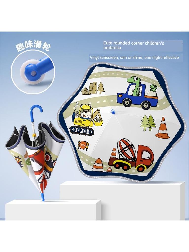 Children's Umbrella with Rounded Corners, Safety Sun Protection, Anti-Puncture Umbrella, Roller Umbrella for Kindergarten, Dual-Use for Sun and Rain