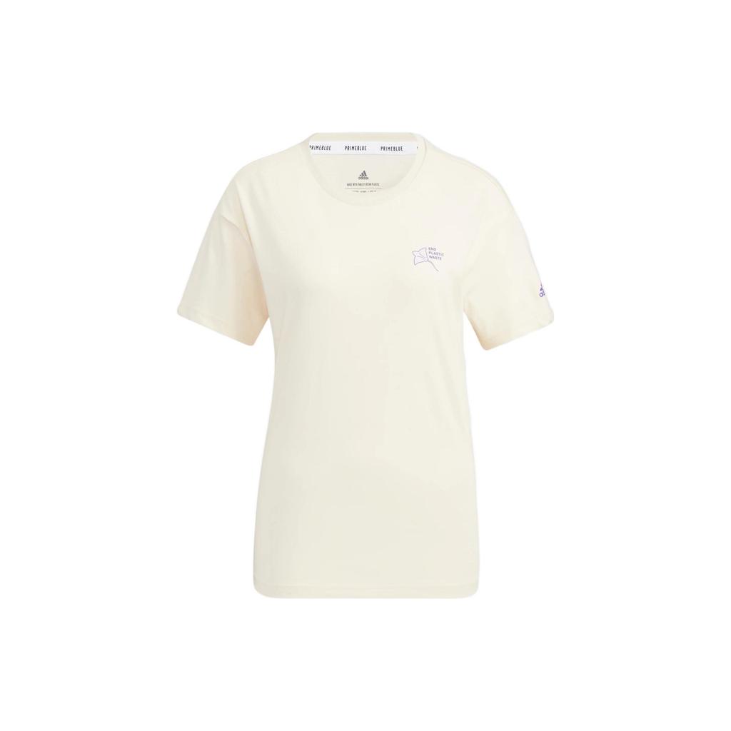 Adidas Ocean Gfx Tee Casual Breathable Dolphin Print Sports Short Sleeve T-Shirt Women Tops Beige HE7339