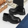 Round head Derby shoes men's high-end matte black big head shoes British platform heightening retro leather shoes 2112-J