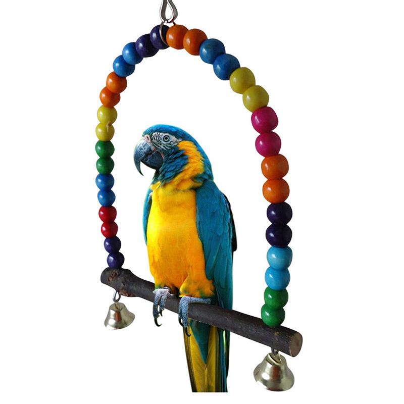 Natural Wooden Parrot Swing Toy Bird Supplies Perch Hanging Swings Cage For Pets