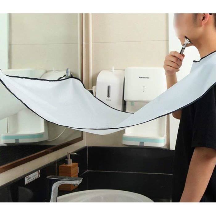 Bavoir à Barbe Tablier à Barbe Innovation Rasage Tablier ramasse-Poils pour Un Rasage Facile (Blanc)