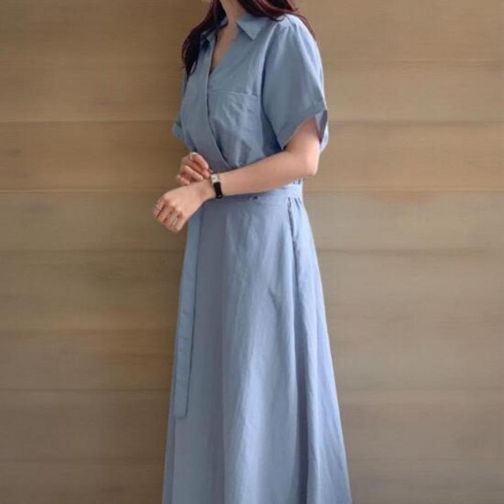 New ArriVAls Open Run Women RAyon V Neck WrAp Short sleeVe A Line Long Dress