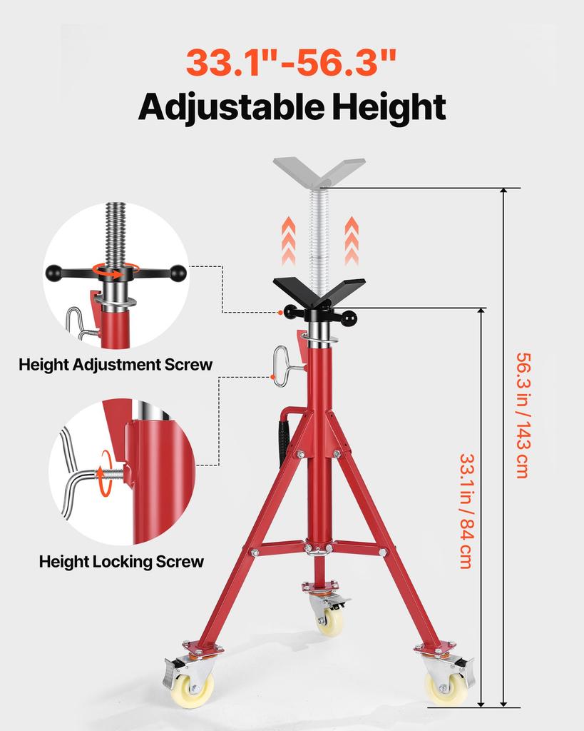 VEVOR Pipe Stand, Pipe Stand, V Head Pipe Stand Adjustable Height 71.12-132.08 cm, Pipe Stands with Casters