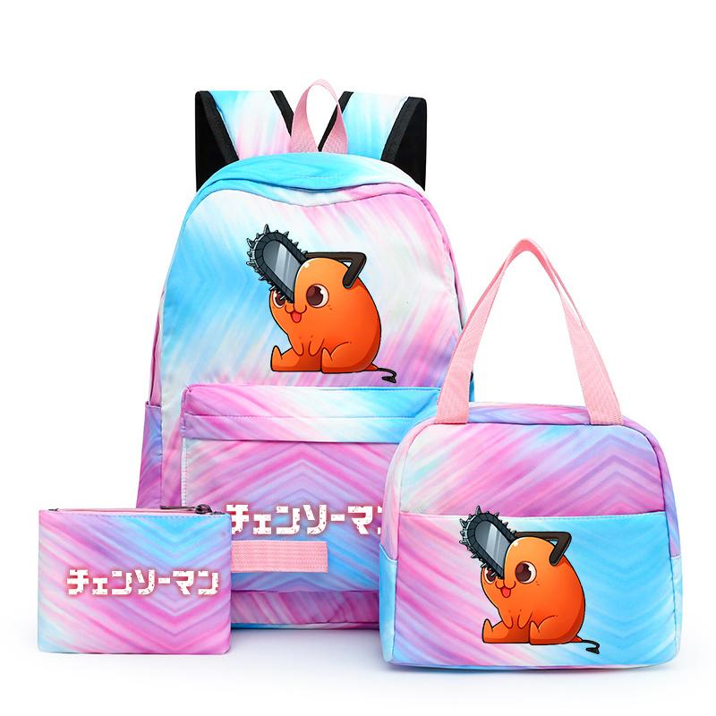3ks/Sada motorová pila Muž Kawaii Neformální školní taška Barevný batoh Set Dívka s obědovou taškou pro ženy Studentský teenager batoh Penál
