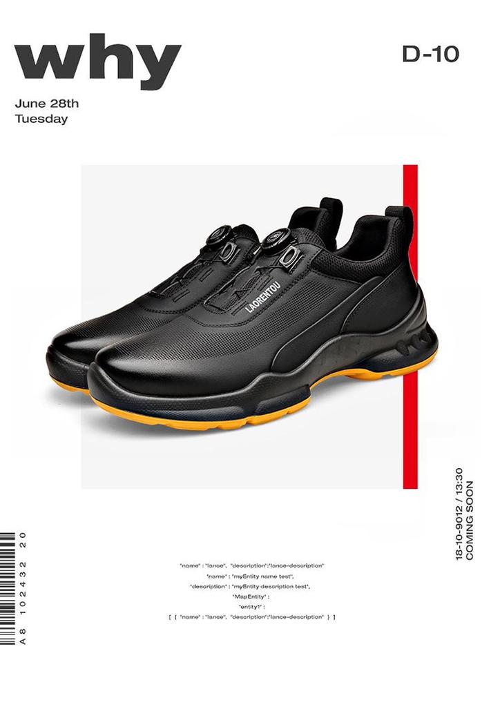 Laorentou Men's Genuine Leather Slip-On Running Shoes with Breathable Mesh and Rotating Buckle.