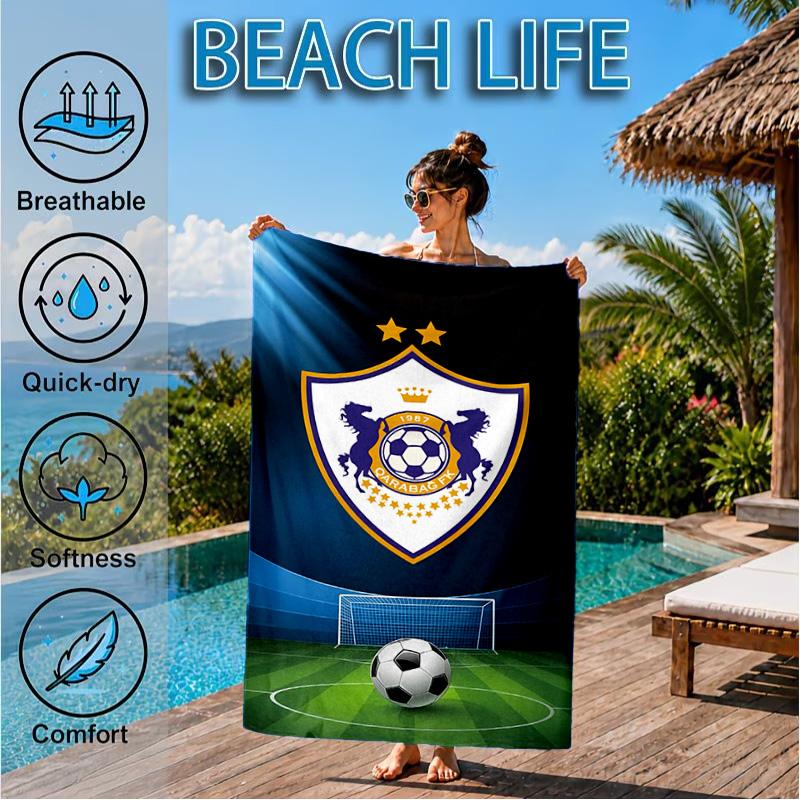 Qarabag Soccer Team Crest Design Beach Towel, Quick-drying, Easy to Care for, Suitable for Both Fitness and Beach Vacations,Sports Essential