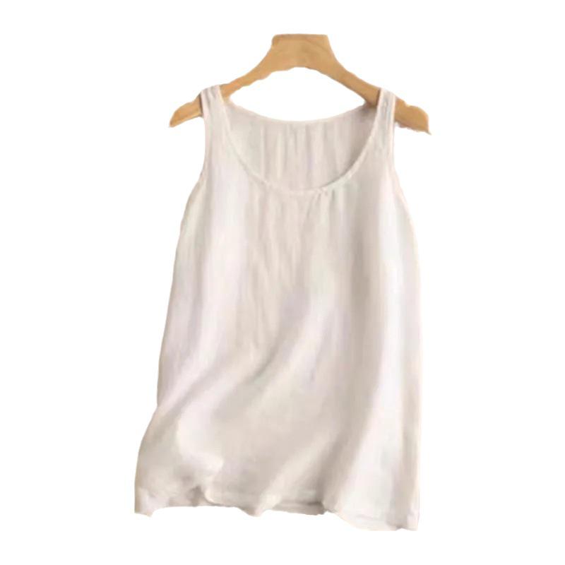 Dámské retro vyšívané bavlněno-lněné tílko: Volný, zeštíhlující letní top bez rukávů