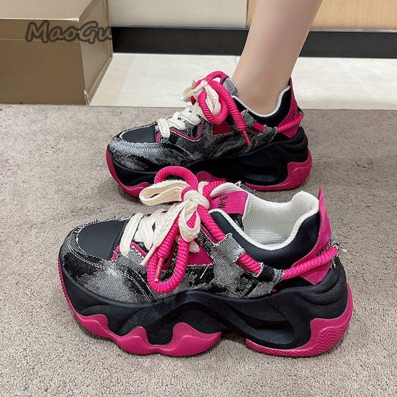 Fashion Women 5.5CM Thick Sole Lace Up Casual Chunky Sneakers Lightweight Comfortable Women Canvas Walking Shoes Outwear Sneakers 35-40