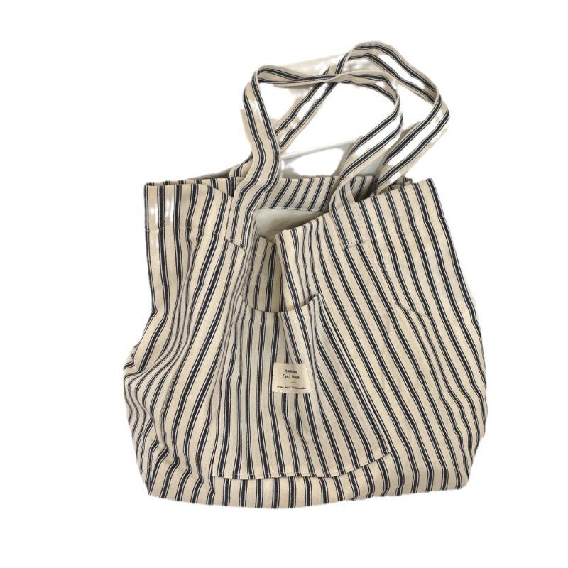 Holiday Striped Canvas Bag Versatile Shopping Large Capacity Shopping Bag Women's Light Commuter Shoulder Bag